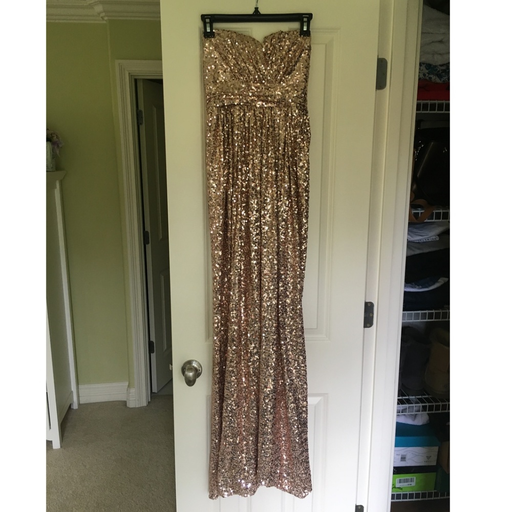 Badgley Mischka Gold Strapless Formal Gown